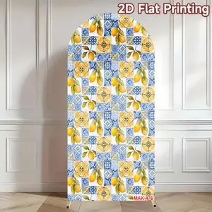 Mediterranean Lemon Tile Arch Backdrop Cover Elastic Double-Sided Spandex Fabric for Mexican Fiesta Birthday Party Bridal Shower Decor
