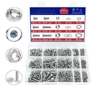 510 count M4 M5 M6  and Nuts Kit - 304 Stainless Steel Hex  Screw  with Flat & Spring Washers - 15 Sizes Metric Screws Set for Electronics, Door Handles, DIY &  Repair