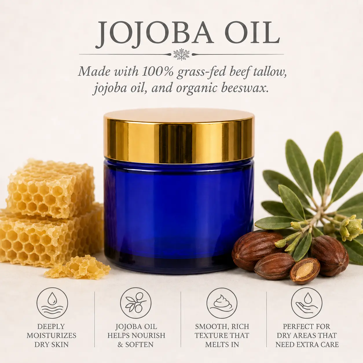 Organic Jojoba Tallow Balm | Grass-Fed | Handmade and All-Natural Moisturizer | Body and Face Hydrating Elixir