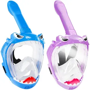 Full Face Snorkel Mask for Kids, Kids Snorkeling Set 180 Degree Panoramic View, Safe Anti-Leak Anti-Fog, Foldable Dry Top Snorkeling Gear for Kids Adult