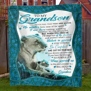 1pc Grandma'S Gift Blanket for Grandson - Soft Flannel, Warm & Cozy, Geometric Pattern, All-Season Use, Perfect for Sofa, Bed, Office, Camping - Heartfelt Message from Grandma, Grandma Gifts