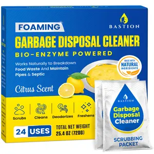 Bastion Foaming Garbage Disposal Cleaner 24-Pack Lemon Biodegradable Enzyme Activated for Continued Cleanliness Eliminate Foul Stench Bio-Enzyme Powered