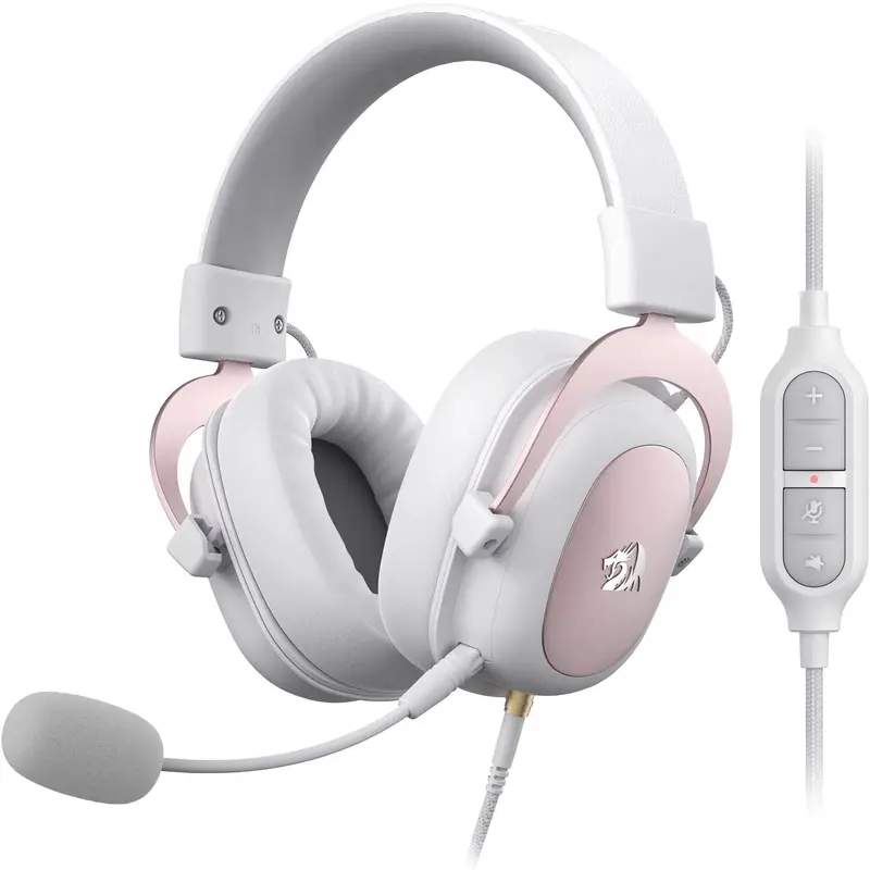 Redragon H510 Zeus White Lightweight Over-Ear Wired Gaming Headset - 7.1 Surround Sound - 53MM Drivers - Memory Foam Ear Pads - Detachable Mic - Multi-Platform for PC, PS4/3, Xbox 1/Series X, NS - Gaming Accessories, PC Accessories, Business Trips Use