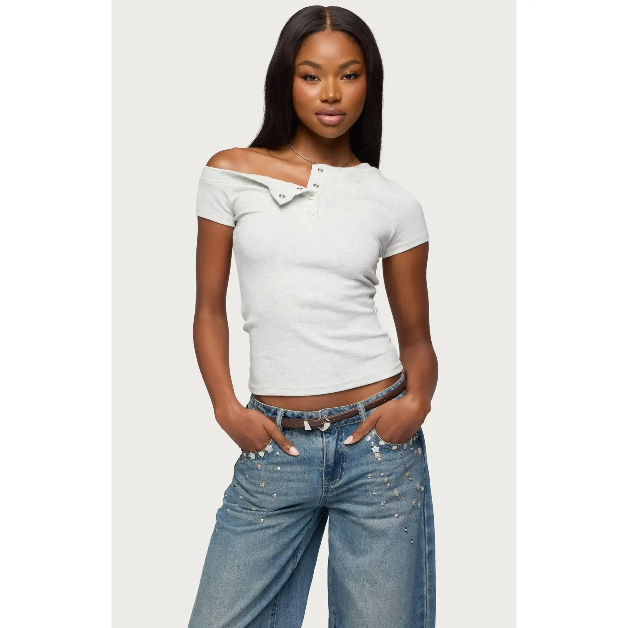 Edikted Women's Jubilee Off The Shoulder Henley Top