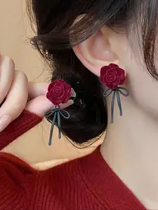 Elegant Butterfly Knot Rose Earrings, Luxurious Unique Design, Perfect for Banquets and Daily Wear, French Vintage Style for Women, Dainty Fashion Jewelry, Fashionable Earrings