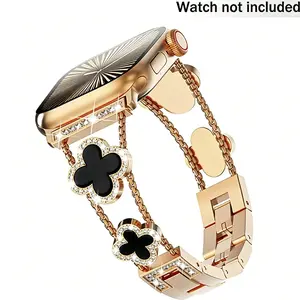 Black Shell Clover Slim Metal iWatch Band - Business & Dressy Bracelet for Women, Compatible with iWatch Ultra 2/Ultra/Series 10-1/SE/SE2 (38-49mm, Watch Not Included)