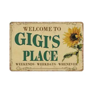 GIGI's Place Aluminum Tin Sign Vintage Sunflower Metal Sign Welcome to GIGI's Place for Garden & Yard Bar Porch Garage Home Bedroom Kitchen Decor Gift 8 x 12, Easy to Hang
