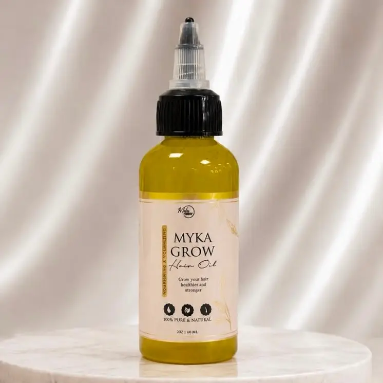 Myka Grow Hair Oil 2 oz - Lightweight Botanical Blend with Avocado Coconut Olive & Castor Oils for Moisture Shine & Scalp Care - Moisturize 2 oz