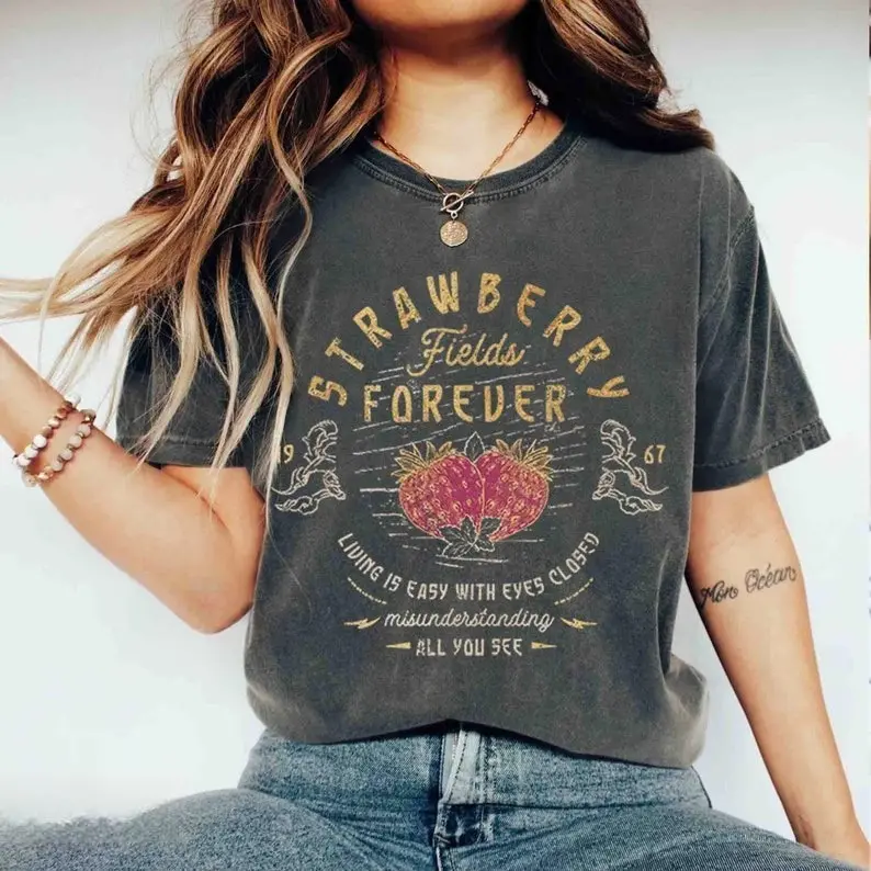 Comfort Colors Old School Band Tee, Vintage Retro Band Tee, Beatle Strawberry Fields Rock Band TShirt, Oversized Trendy TShirt