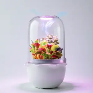 LED Smart Flowerpot Terrarium Kit with LED Lights, Mini Timer Fan, Adjustable Lighting, Energy-Saving Function, Growth Capsule, Bonsai Indoor Planter for Small Greenery, Decorative Garden Pot, Ideal Indoor Gift,