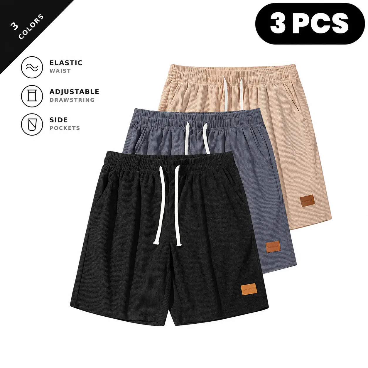 Men’s versatile casual drawstring shorts, corduroy shorts—breathable and comfortable, suitable for running, fitness, and workouts; men’s bottoms ideal for all seasons.