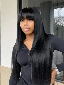 26 Inch Black Long Straight Wigs for Women, Jet Black Wig, Gorgeous Fluffy Wigs with Bangs, Synthetic Full Machine Wigs for Party, Daily Use, Synthetic Natural Looking, Silky Straight Wig