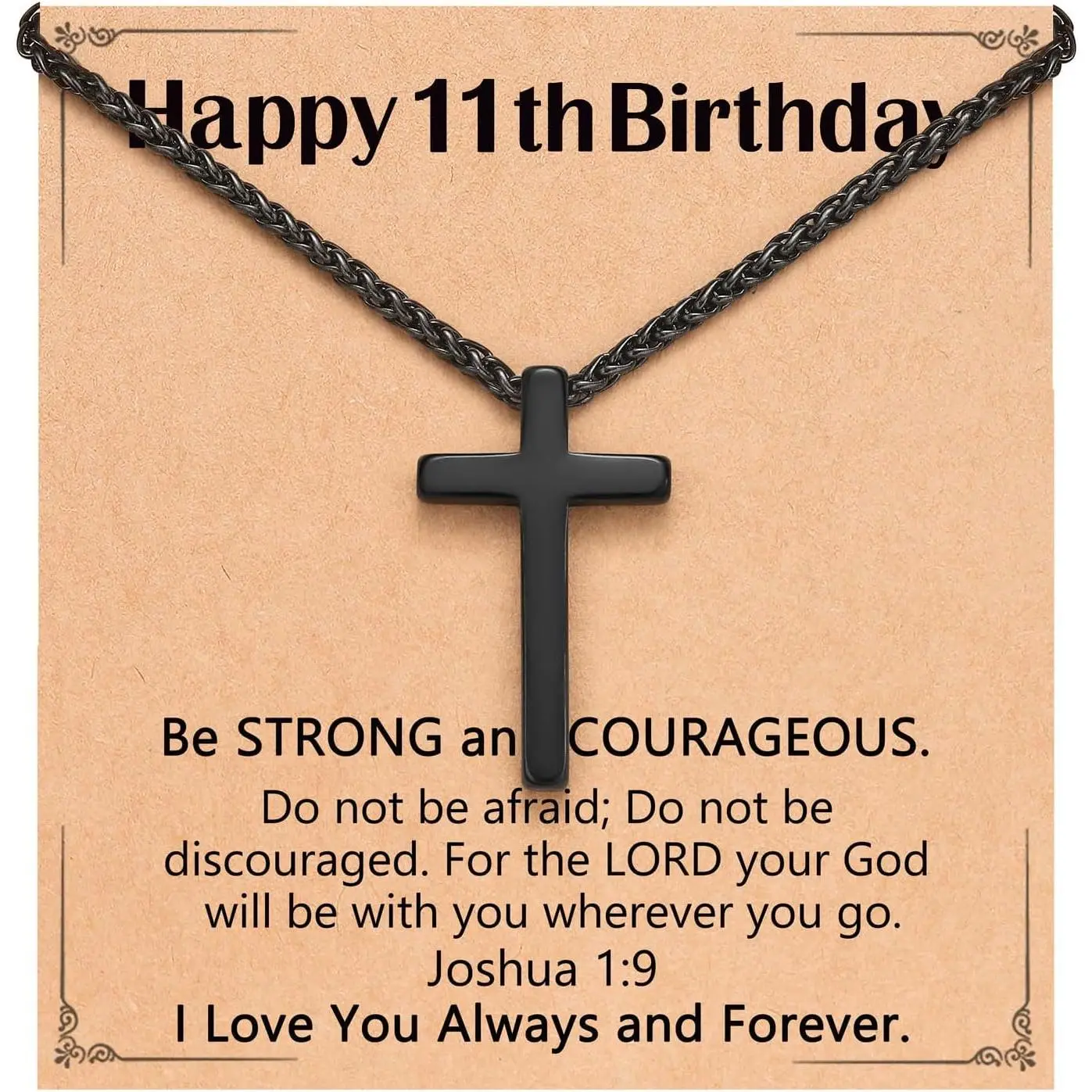 Happy Birthday Gifts for Boys 8-18 , Black Cross Necklace with  Verse Joshua 1:9 for Son, Grandson, Nephew, Friend
