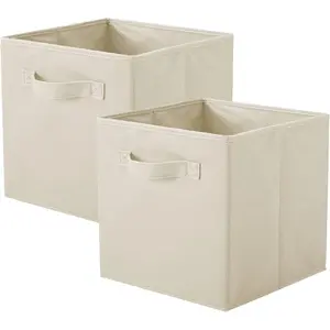 2 Pack Foldable Fabric  Bins| Closet Organizers and , Collapsible  Cubes for Clothes, Toys, Nursery & Home Organization, Beige Multifunctional Bins Storage