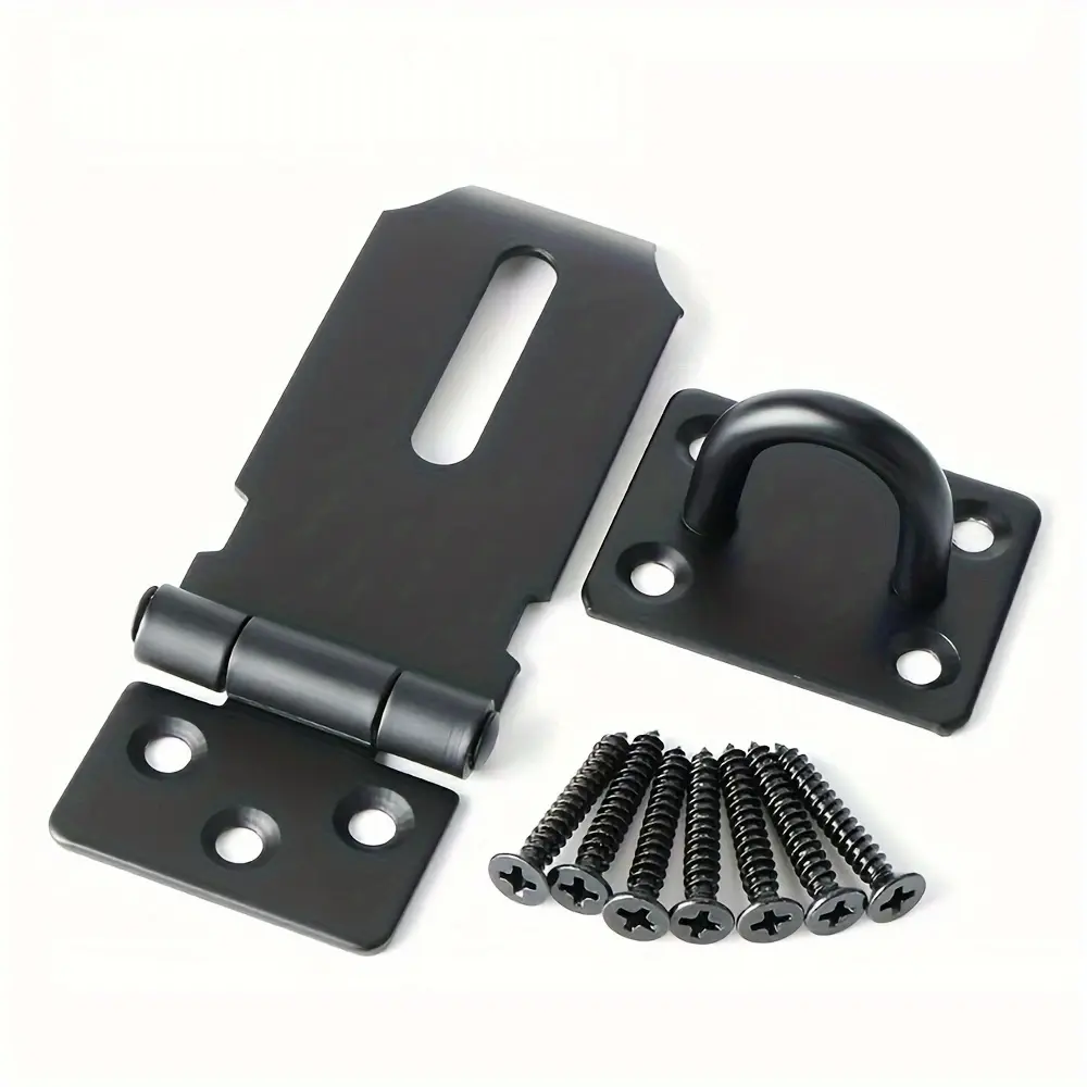Security Hasp Lock Set with Mounting Screws, Safety Door Clasp Latch, Padlock-Ready Hinge Lock for Gates, Cabinets, Chests, Locking Hinges, Locking System