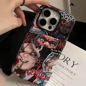 Chucky Halloween Phone Case, Shockproof Drop Protection Durable PC + Silicone Protective Cover, Horror Movie Aesthetic, Compatible with iPhone 11-17 Pro Max/Plus and Samsung Galaxy S23-25