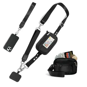 Clip and Go Strap for Phone With Wallet Crossbody, Phone Strap With Wallet,  Adjustable Phone Strap Crossbody With Zipper Pouch Wallet,  Mobile Phone Strap, Wrist Strap，Ideal for Travel, Running, Shopping