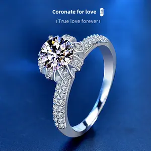Ladies' Love Crown S925 Sterling Silver Synthetic Moissanite Ring – Simulated Crown Design for Female Engagement, Wedding, and Single Wear with Custom Engraving - A Perfect Gifts For Lovers,Friends,Boyfriends,Girlfriends,Wife,Thanksgiving,IndependenceD704