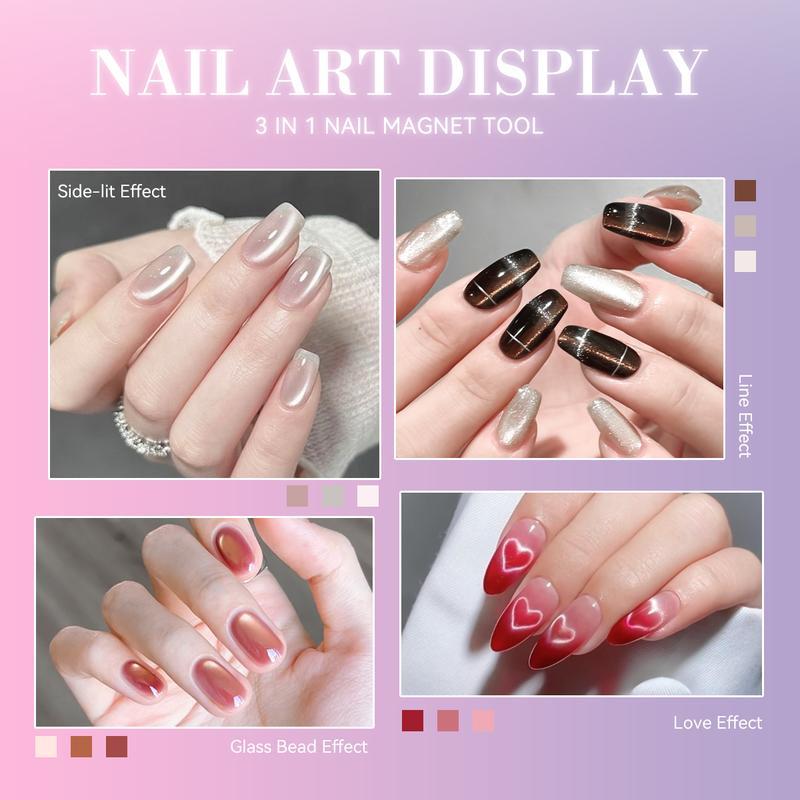 3-in-1 Cat Eye Magnetic Nail Art Tool Set, Multi-Functional Heart & Moon Pattern Magnet Design, Durable Plastic Manicure Kit for Metallic Cat Eye Gel Polish, Ideal DIY Nail Tool for Salon-Style Effects