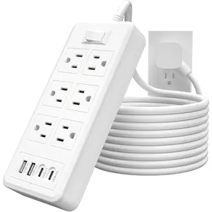 6Ft Extension Cord Power Strip - Surge Protector with 6 AC Outlets 4 USB Ports (2 USB C Port), 17W Max for Phone,  Flat Plug Power Strip for Travel,  Office, College Dorm Room Essentials