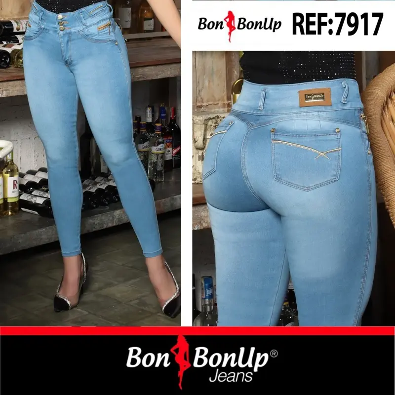 Bon BonUp Colombian Butt-Lifting Jeans for Women | High Waisted Stretchy Premium | Medium Blue Skinny | Bon BonUp Jeans Colombianos Levanta Cola para Mujer | 7917
