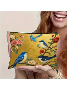 Sanrio Women's Elegant Floral & Bird Pen & Pencil Compatible for - Multipurpose Travel Makeup Bag, Snack Holder, Durable Polyester Zipper Organizer Suitable for Travel,, Gym, Machine Washable Minimalist Gift for Women &
