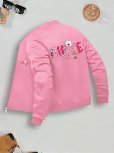 Nurse Print Zipper Jacket, Comfortable Fashion Workwear and Daily Wear, Casual Fitted Design with Pocket, Long Sleeve Fall & Winter