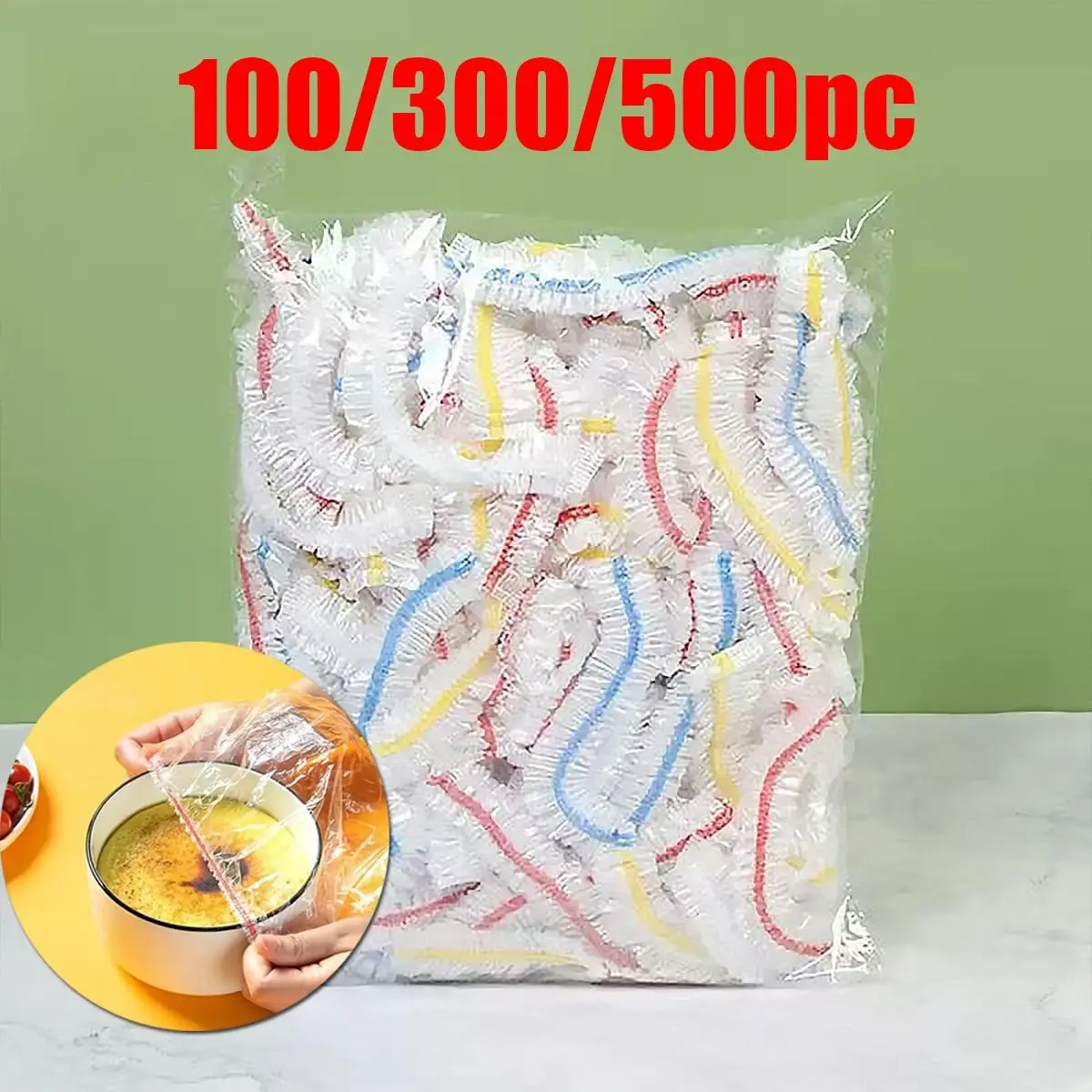 100/300/500pcs Disposable Food Cover Bags, Elastic Stretchable Leak-Proof Dustproof Plastic Wrap, for Kitchen Picnic BBQ Fruits Vegetables Plates Bowls