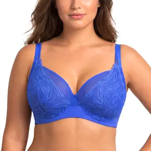 HSIA Serenata Floral Linear Plus Size Lace Sheer Mesh Full Coverage Adjustable Straps Unlined Underwire Bra