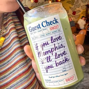 Memphis Guest Check Glass Cup | If You Love Memphis It’ll Love You Back | Vintage Diner Aesthetic Cup | Iced Coffee Glass | Memphis Gift