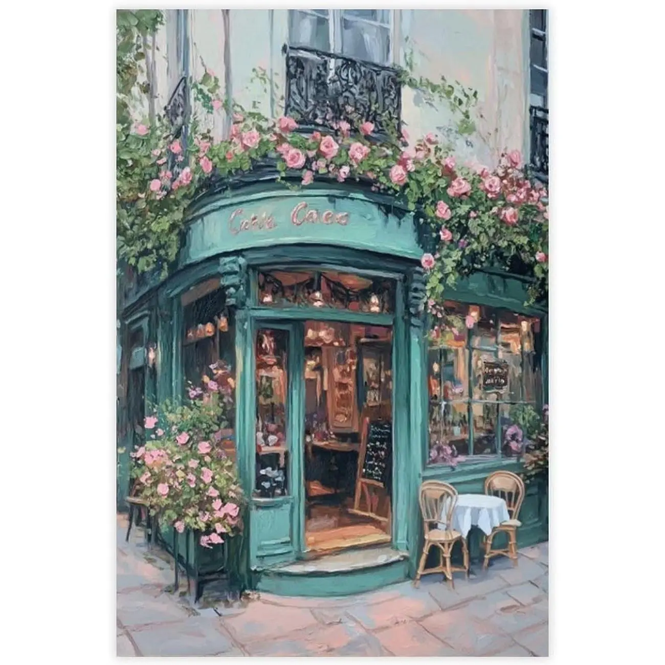 Paris Cafe Print Green French Bistro Scene Poster for Room Aesthetics Canvas Wall Art Print