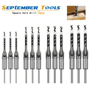 12pcs  Square Hole Drill Woodworking Drill Tools Auger Mortising Chisel Drill Set DIY Furniture Square Woodworking Drill