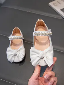Girls' Princess Shoes Spring & Fall 2026, Cute Butterfly Design, Soft PU Textile Upper, Rubber Sole, Less Than Ankle Height, Bowknot Design Flats, Flat Bottom Shoes