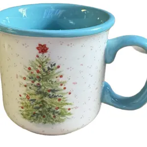 Pioneer Woman Holiday Medley Camper Mug with Festive Christmas Tree Design and Blue Interior