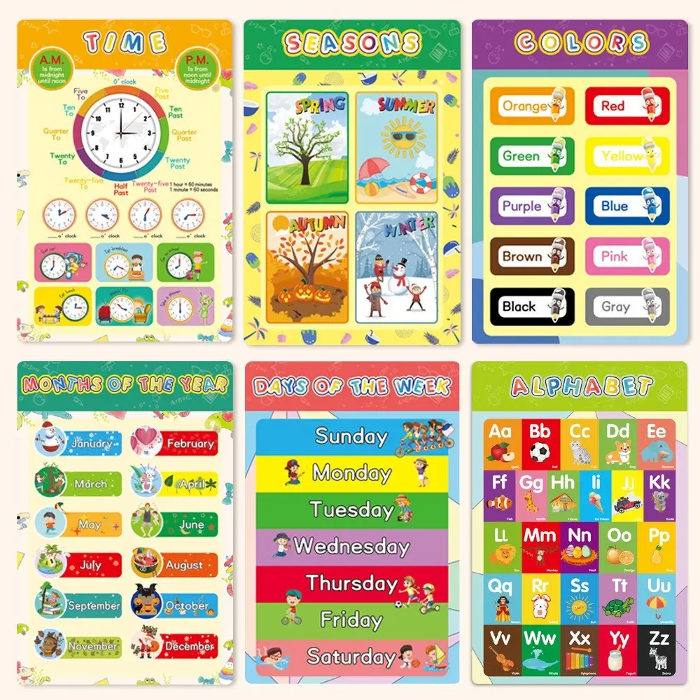 16-Piece Large Size Pre-Education Poster Set, Modern Laminated Learning Charts, Alphabet Learning Chart, English Wall Art, Perfect Home Education Decor, Teaching Supplies, Classroom Supplies Charts