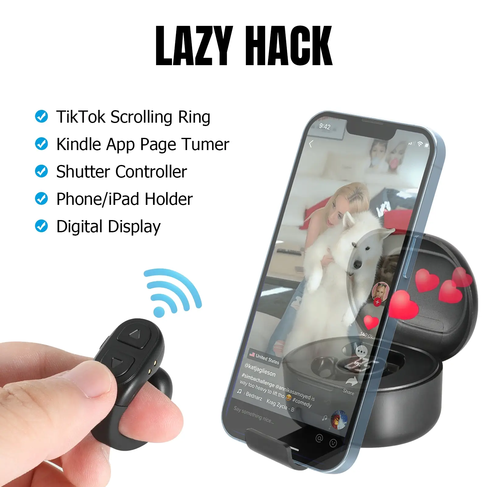 Scrolling Ring for TikTok - Wireless Remote Control for Fitness, Ring Scroller for Phone, Selfie, Cooking, Kindle App & Smartphone Use Phone Selfie De