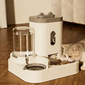 Automatic Feeder Dog Cat Food Bowl with Water Fountain Large Capacity Pet Food Storage Dispenser Container Puppy Pet Accessories (Gray)