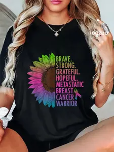 100% Cotton Care Warrior Metastatic Breast Cancer Ribbon Awareness T-Shirt
