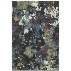212 MAIN 8 x 10 ft. Navy & Green Abstract Print Rectangle Area Rug - Power Loom, Stain Resistant, Stain Proof, Rectangle Size, Contemporary Look, Indoor Use