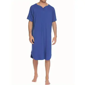 Men'S Nightshirt Short Sleeve Pajamas Comfy Big & Tall Henley Sleep Shirt Men Nightgown Comfortable And Lightweight Mens Sleepwear For Husband M-3XL