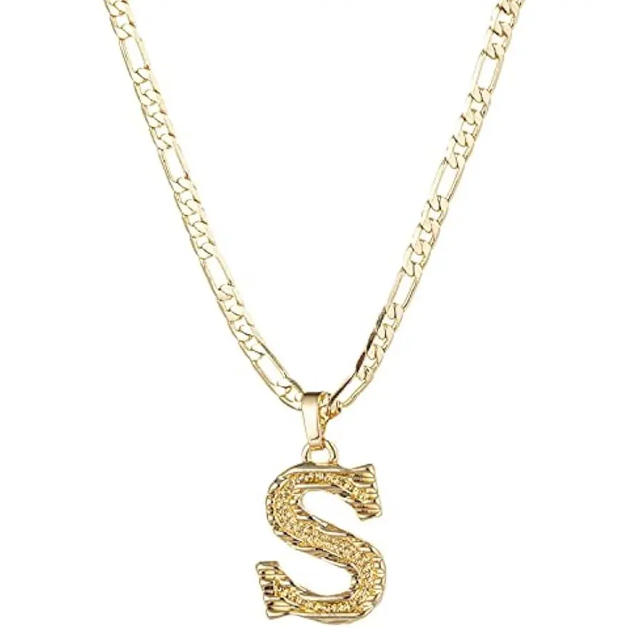Initial Letter Necklace with Zircon Heart Accent, Gold Gothic Figaro Chain for Women & Men, Adjustable 26 Alphabet Pendant Jewelry, Figaro Chains