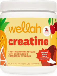 Wellah Creatine for Women - Creatine Monohydrate with Dandelion & Cranberry Extract (50 Servings, Tropical Punch)