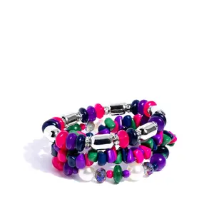 Stirring Stack Purple Bracelet with Multicolor Beads and Silver Accents for Stylish Accessory