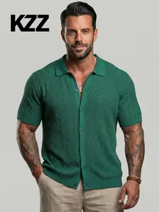 KZZ Men's Summer Short-Sleeve European-Style Fashion Knit Shirt, Men's Casual Button-Down Cardigan, Polo Shirt