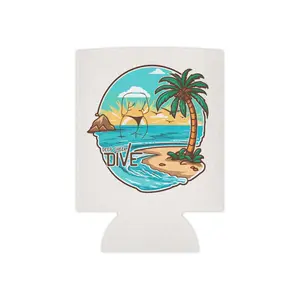 Deep Cheek Dive, Tropical Dive Scene Can Cooler | Palm Tree Beach Sunset Beverage Sleeve