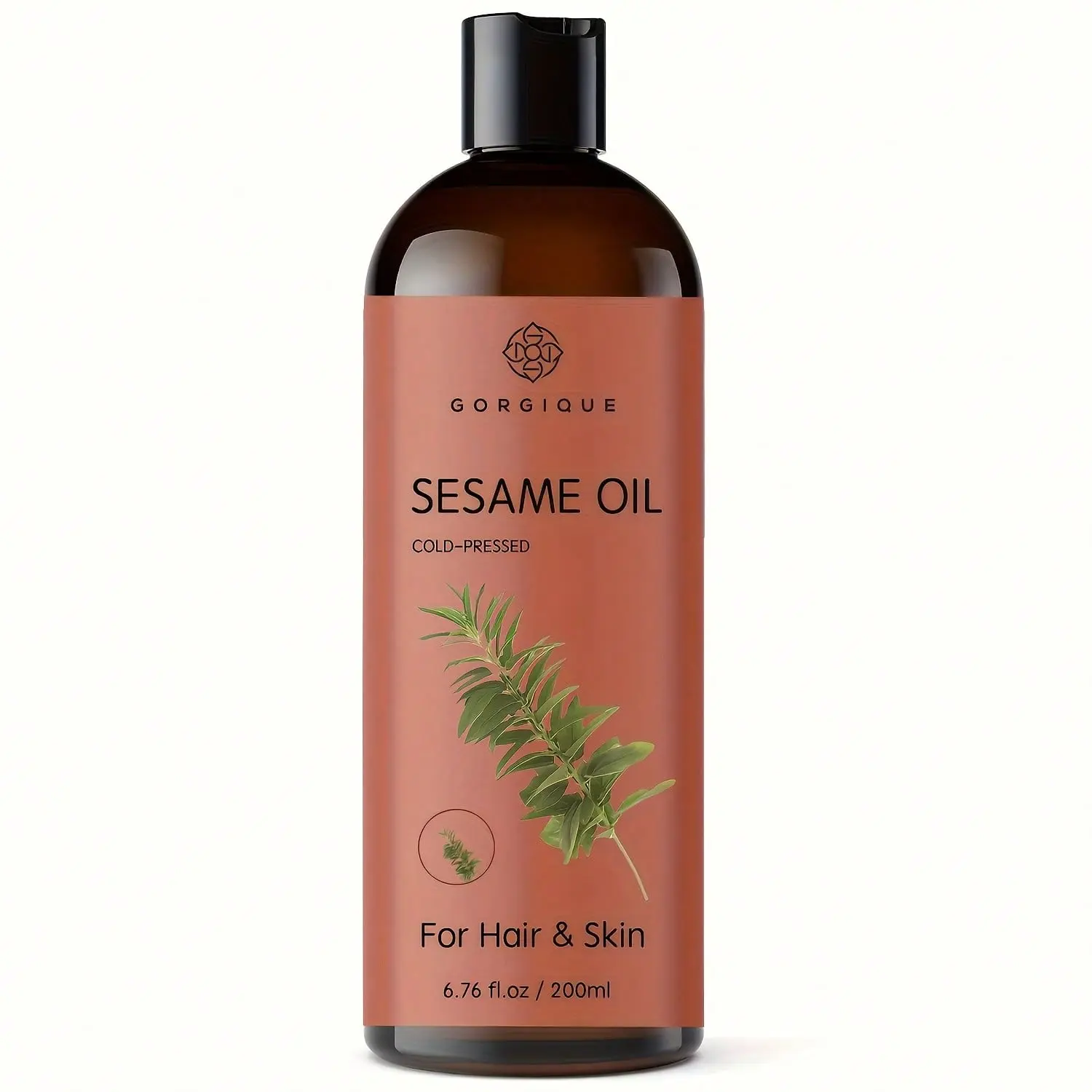 GORGIQUE Sesame Essential Oil Cold Pressed Plant Beauty Oil, suitable for light and moisturizing hair and skin, silky and glossy |, massage essential oil for daily use at home, suitable for men and women of any skin type, 200ml for the whole body and back