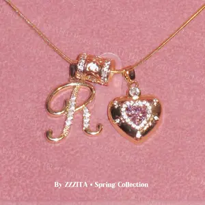 Compatible with TK Girl's Love Letter Necklace DIY Series 22k Electroplated Real Gold Stainless Steel Chain Zircon Pendant Minimalist Necklace Trendy Accessories Self Love Gift Meaningful Gift Daily Wear Jewelry