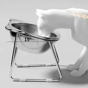 2-Piece Set (1 Shelf + 1 Bowl) Heavy Duty Stainless Steel Cat Bowl - Anti-Spill Pet Food Basin, Easy-to-Clean Round Edge Design, Suitable for Older/Curious Kittens - Modern Minimalist Style, Wooden Floor and Tile Floor Universal - Ideal Gift for Cat Owne