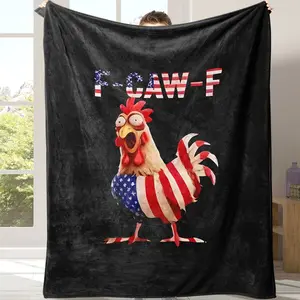 1pc Rooster Fun Caw Flannel Blanket, Soft Comfortable Nap Blanket, Office School Home Picnic Travel Gift, Novelty Flannel Blanket, Flannel Throw Blanket