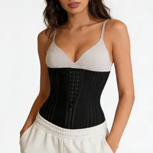 Women's Solid Zipper Waist Trainer with 9 Steel Bones Adjustable Compression Belts for Indoor & Outdoor Sportswear Lightweight Neoprene Gym Double Layer Tank faja Back Support plus size fabric tummy control waist trainer